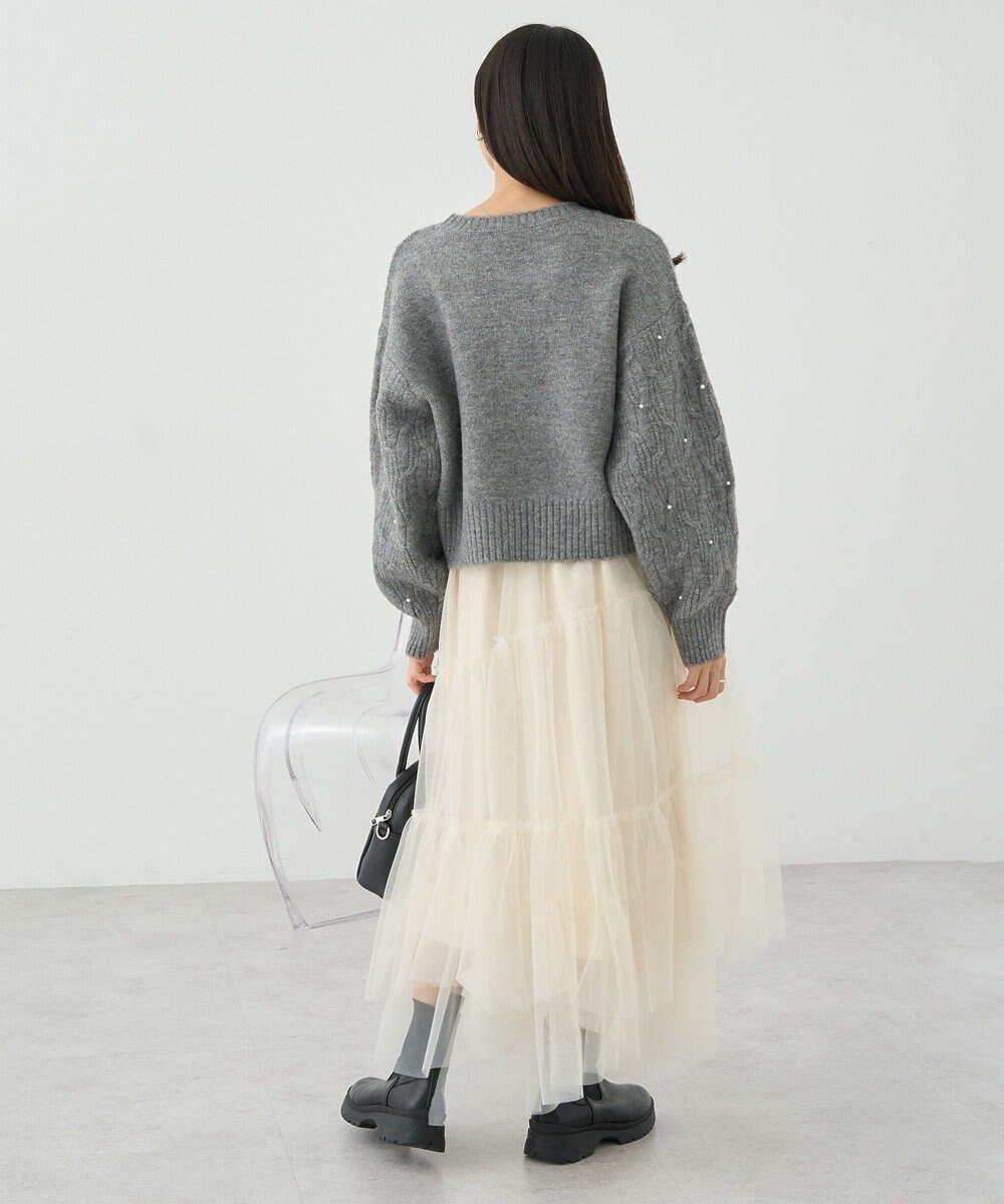 earth music&ecology パール＆ケーブルニットプルオーバー 