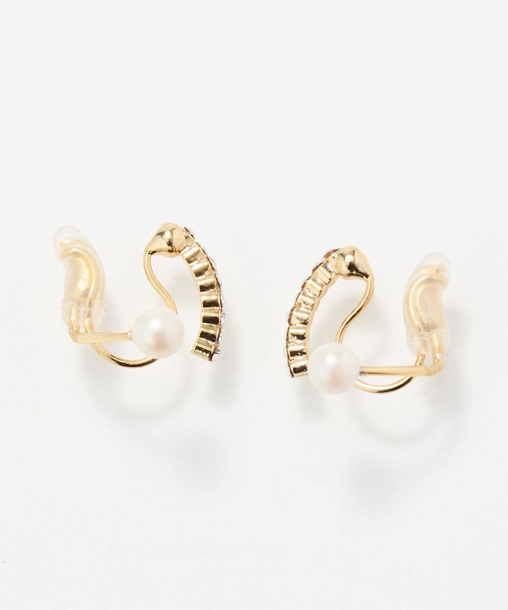 Phoebe 【痛くないシリーズ】ラインストーンパールフロートライトフィットイヤリング　ゴールド 