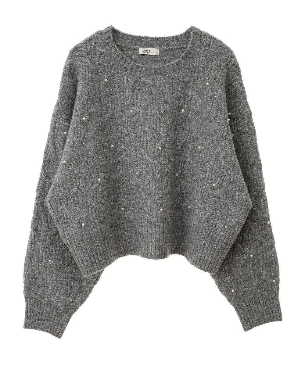 earth music&ecology パール＆ケーブルニットプルオーバー 