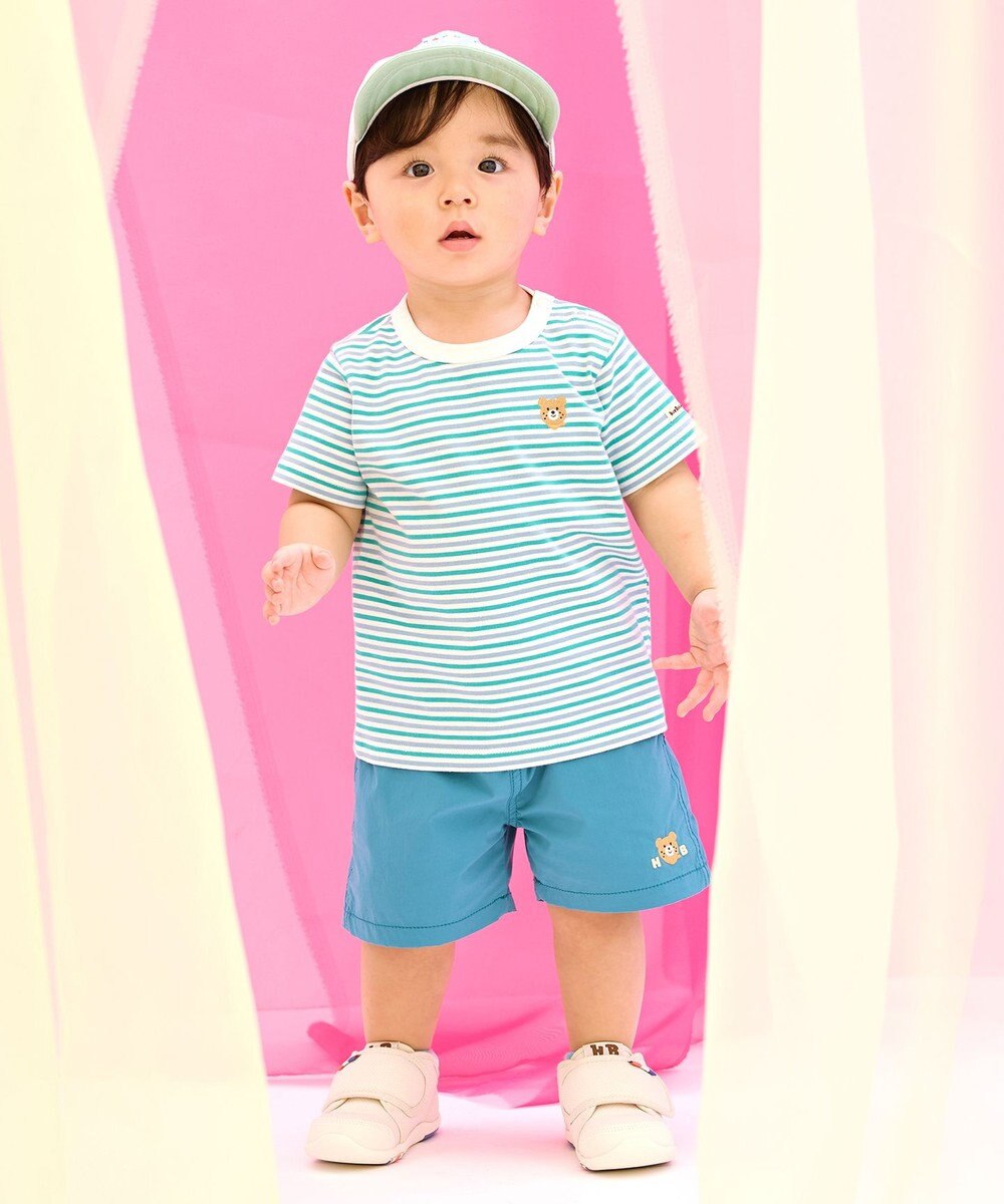 MIKI HOUSE HOT BISCUITS 【70-120cm】 みじんボーダー ワンポイント刺繍 半袖Tシャツ 