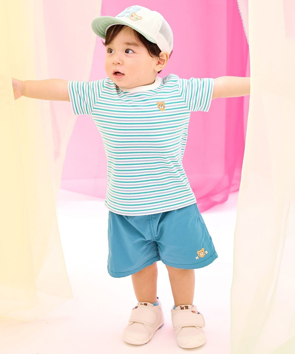 MIKI HOUSE HOT BISCUITS 【70-120cm】 みじんボーダー ワンポイント刺繍 半袖Tシャツ 