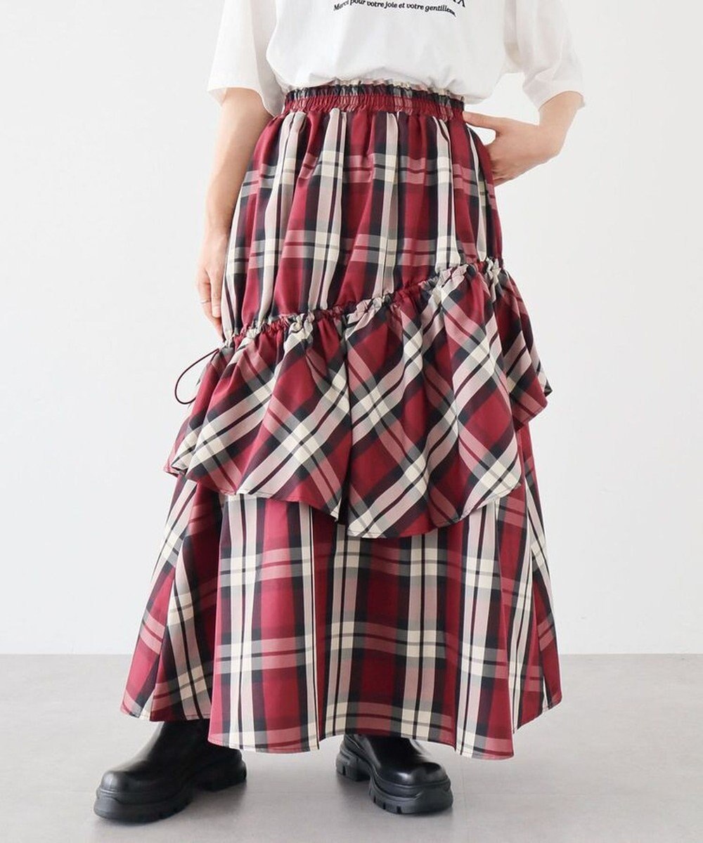 Green Parks ・ＳＵＧＡＲＳＰＯＯＮチェックドロストティアードスカー 