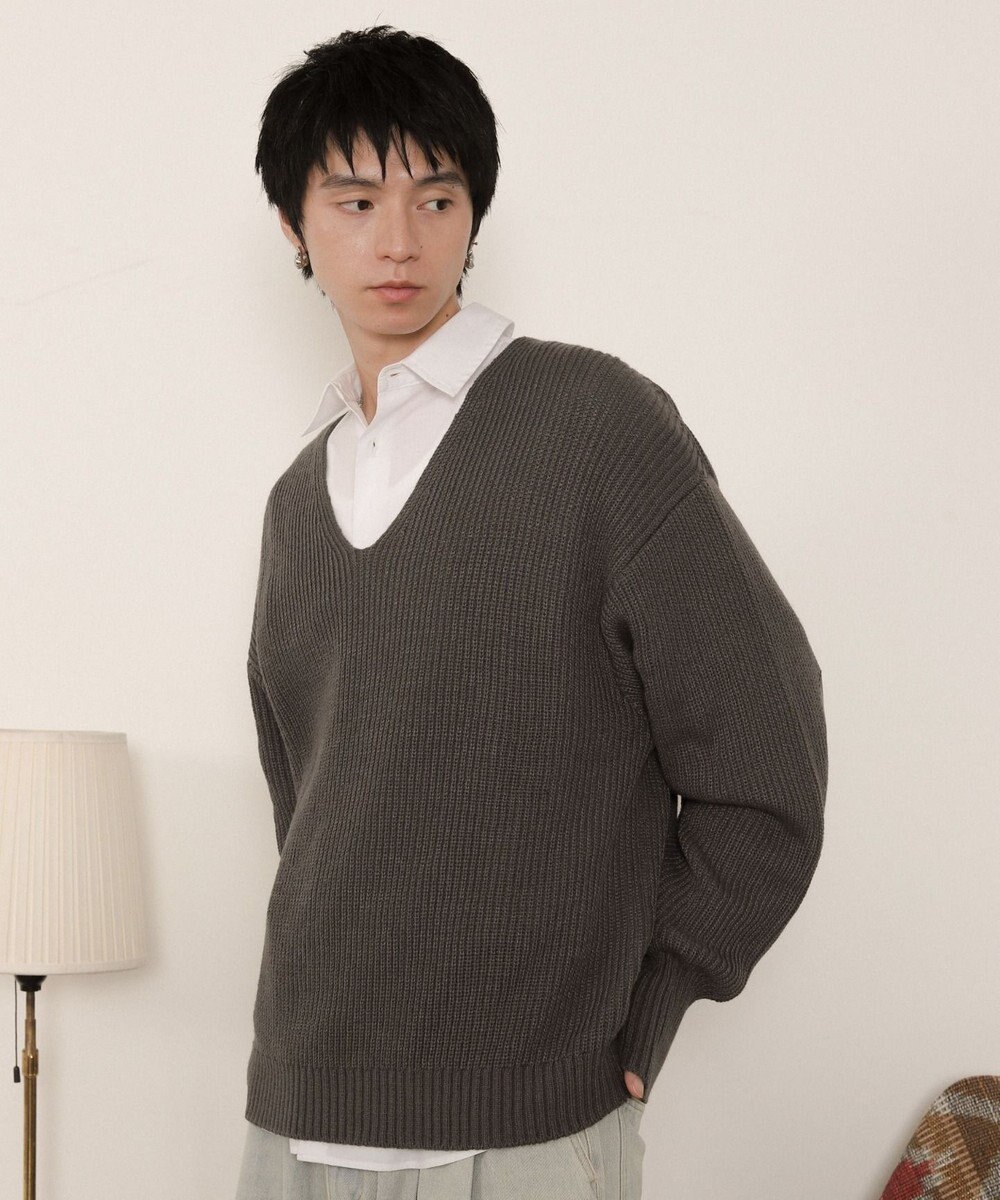 WEGO エルボーパッチVネックプルオーバー 