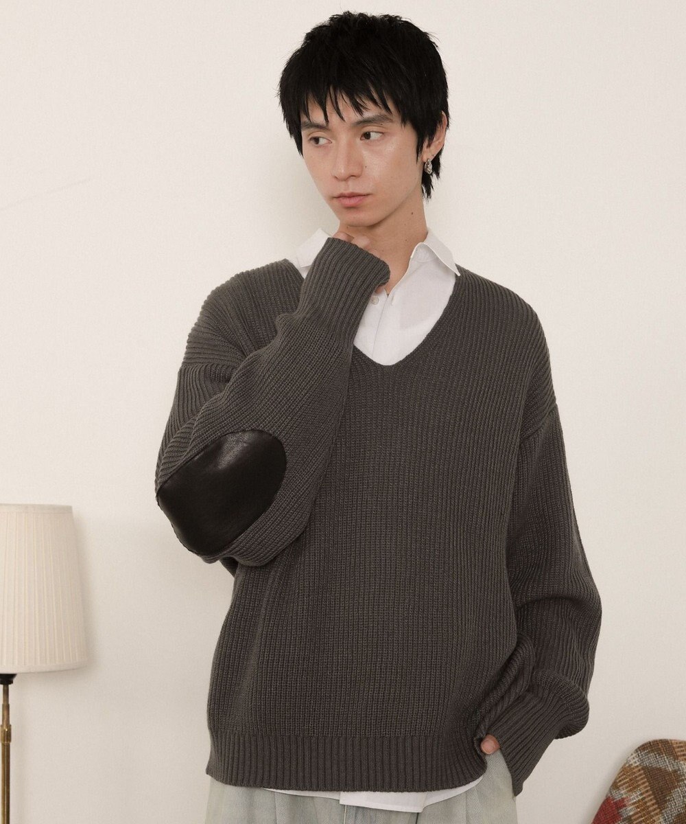 WEGO エルボーパッチVネックプルオーバー 