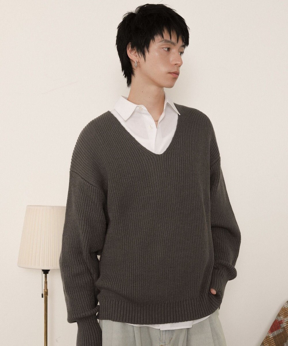 WEGO エルボーパッチVネックプルオーバー 