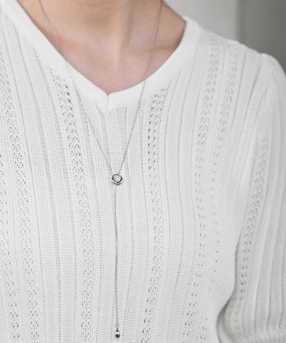 Tiaclasse L 【洗える】パフスリーブ透かし編みニットトップス 