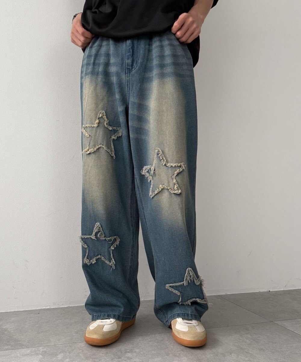 WEGO スターモチーフオーバーダイバギーパンツ 