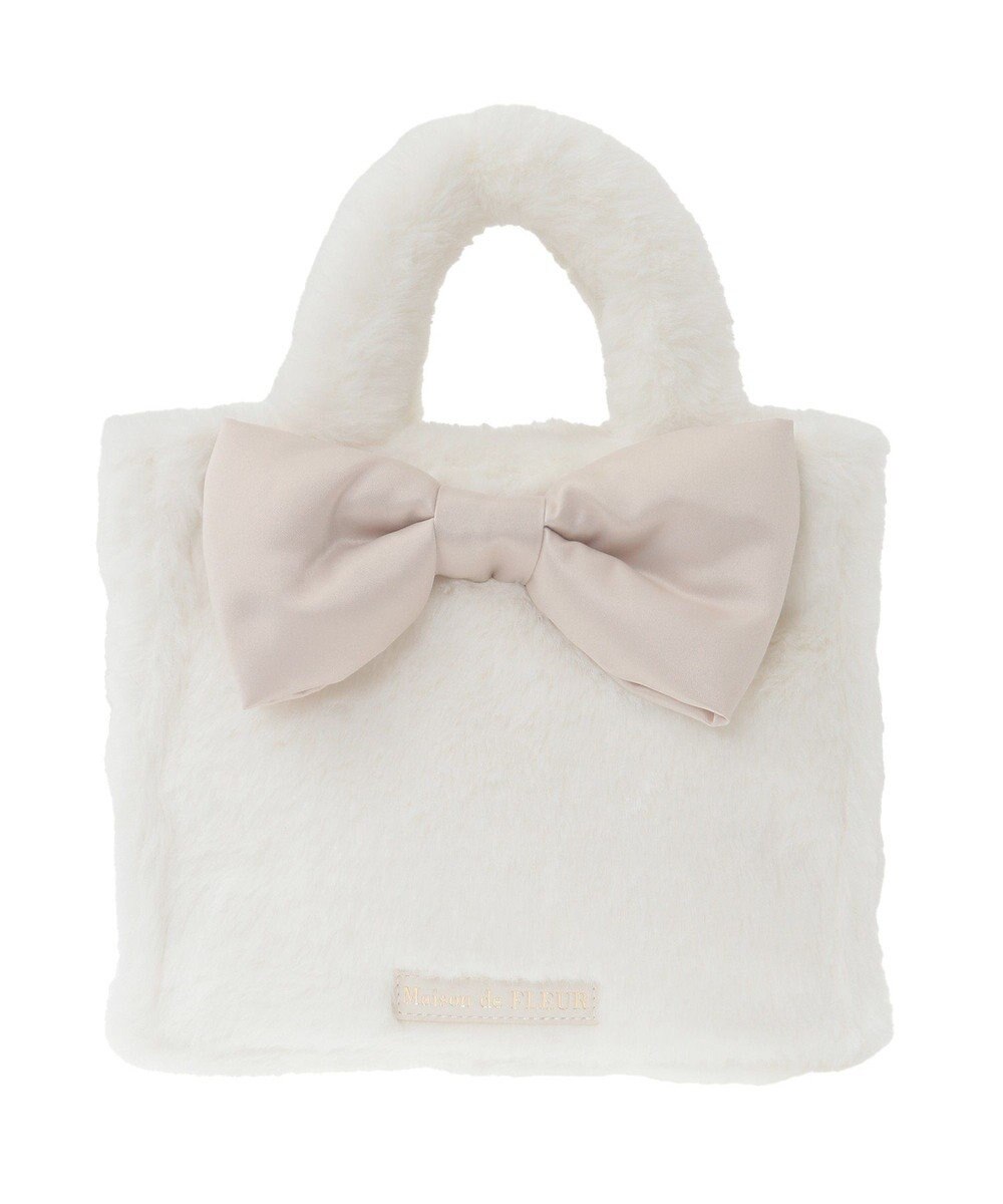 Maison de FLEUR サテンリボンファー2Wayスクエアトートバッグ 