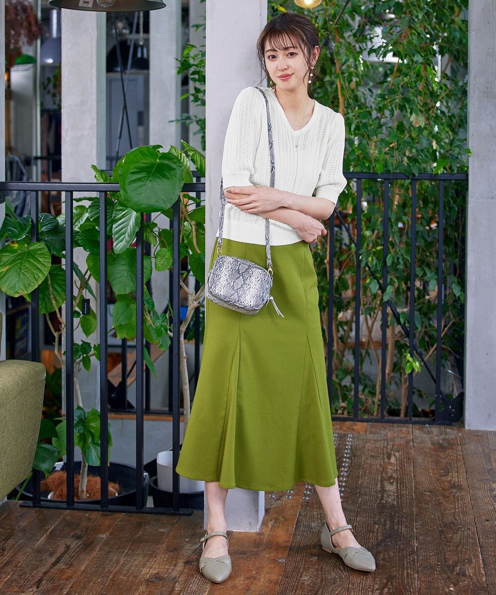 Tiaclasse L 【洗える】パフスリーブ透かし編みニットトップス 