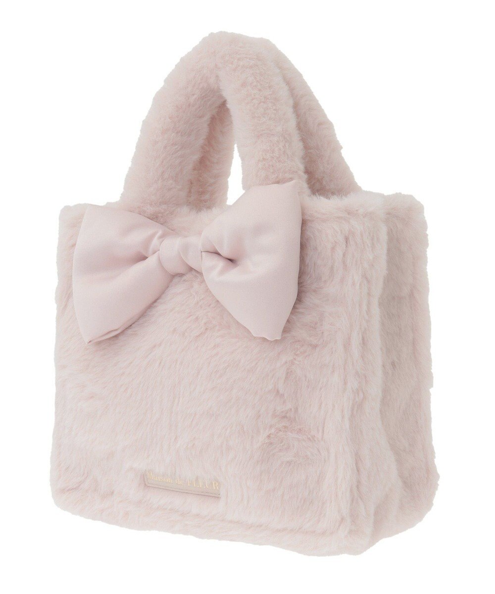 Maison de FLEUR サテンリボンファー2Wayスクエアトートバッグ 