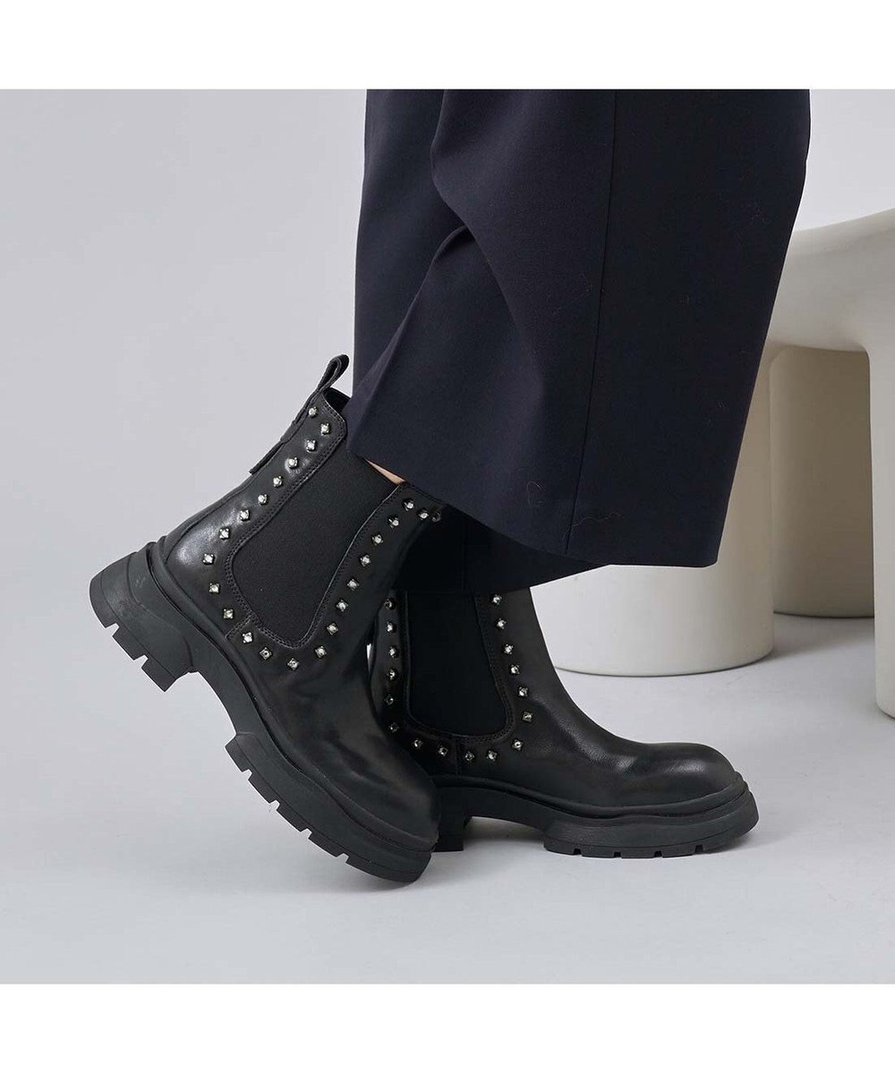 MODE ET JACOMO <carino>サイドゴアビジューショートブーツ 