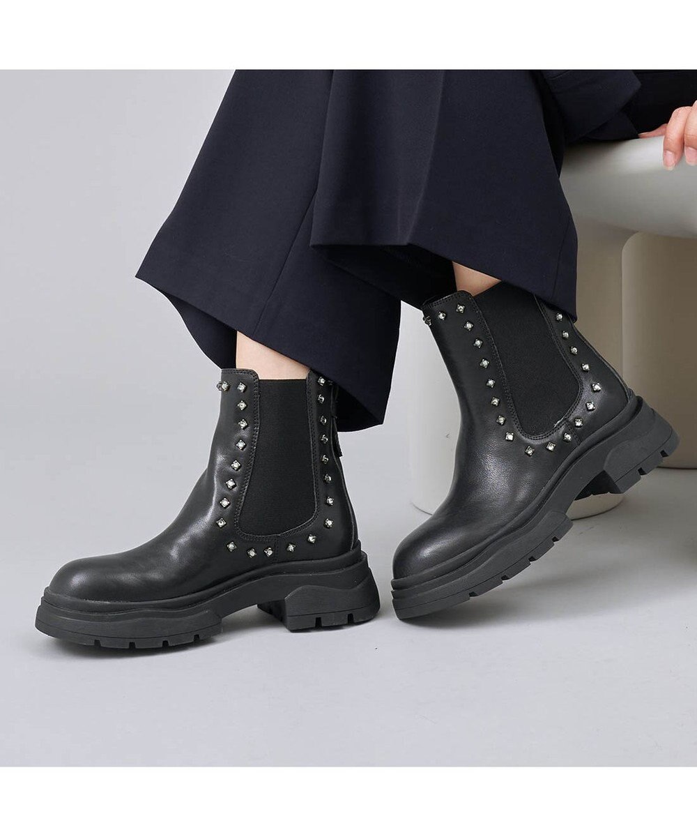 MODE ET JACOMO <carino>サイドゴアビジューショートブーツ 