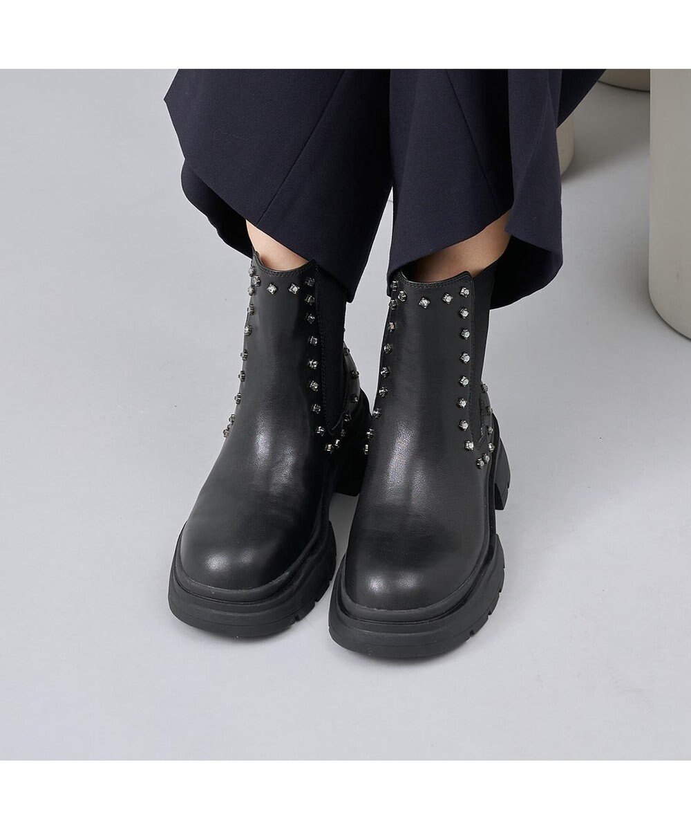 MODE ET JACOMO <carino>サイドゴアビジューショートブーツ 