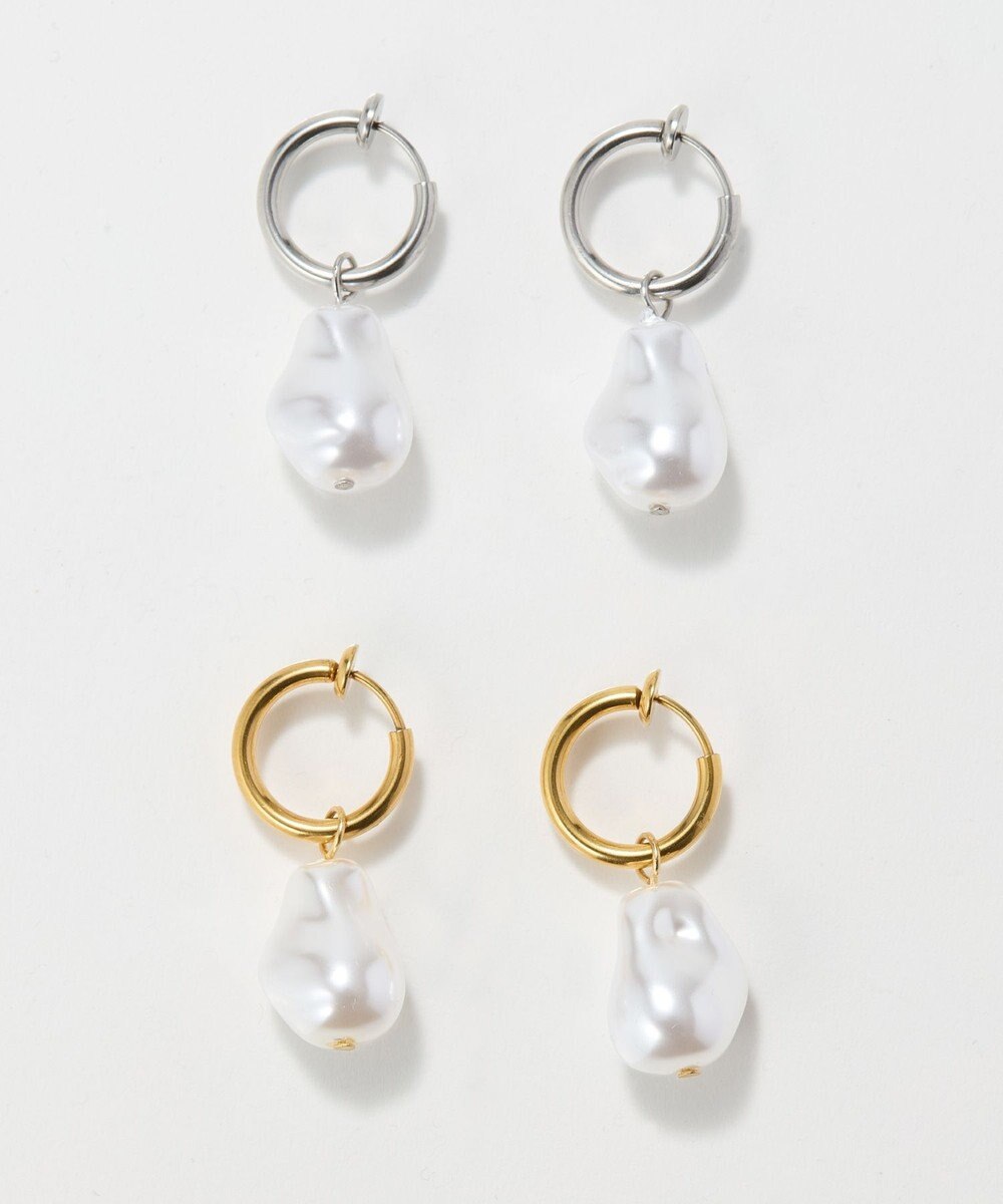 Phoebe 〈金属アレルギー対応〉バランスバロックパールフープイヤリング　シルバー/ステンレス/大ぶり/存在感◎/主役級 