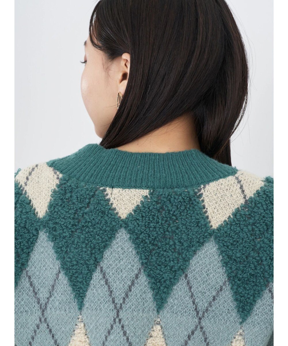 earth music&ecology ループ編みアーガイルカーディガン 