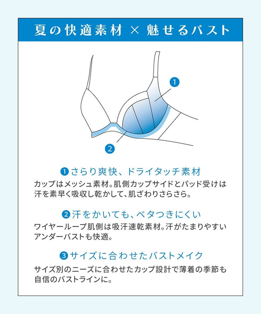 WACOAL 【夏めくブラ】 ブラジャー メッシュ素材(カップ) 吸汗速乾(肌側カップサイド・パッド受け・ワイヤーループ) 背中すっきり レディース BRB465 /ワコール 