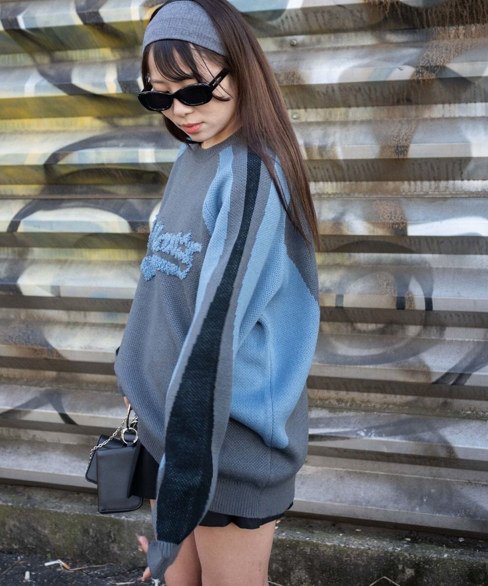 WEGO サガラロゴ配色BIGニットプルオーバー 