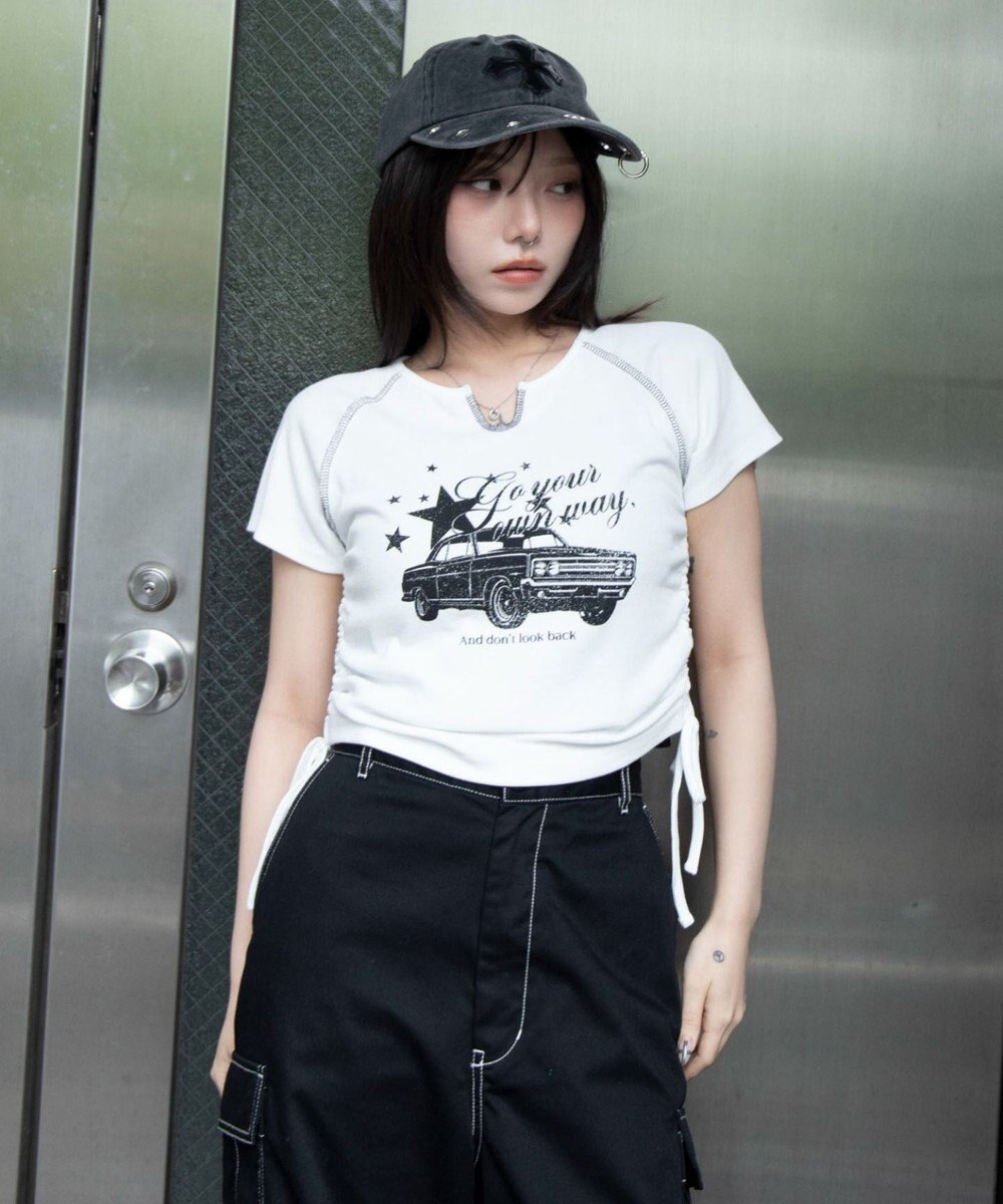 WEGO キーネックサイドレースアップちびT 