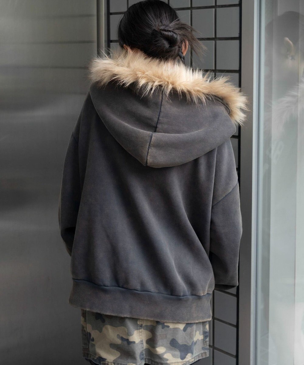 WEGO 裏起毛ファーフードBIGZIPパーカー 