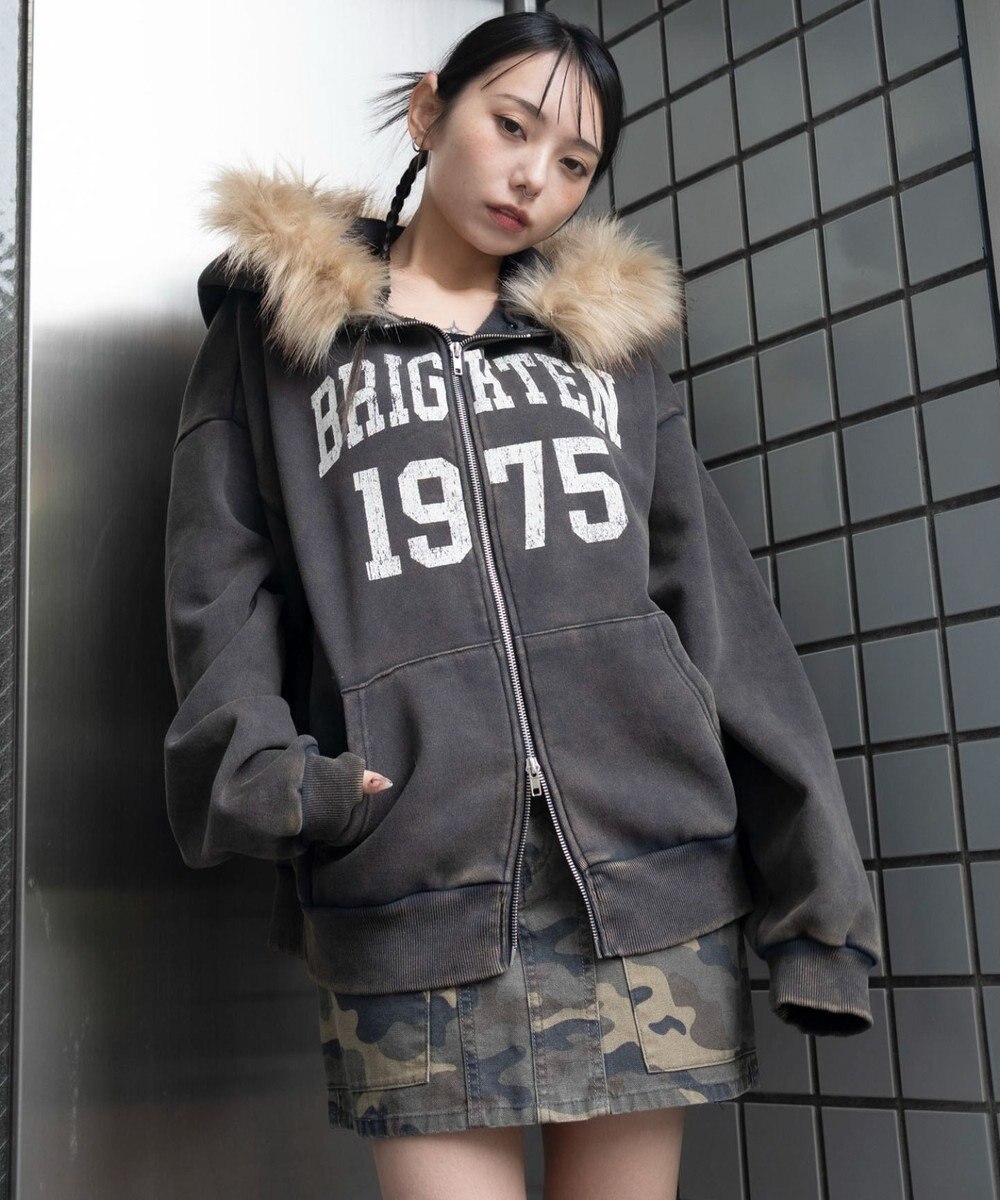 WEGO 裏起毛ファーフードBIGZIPパーカー 