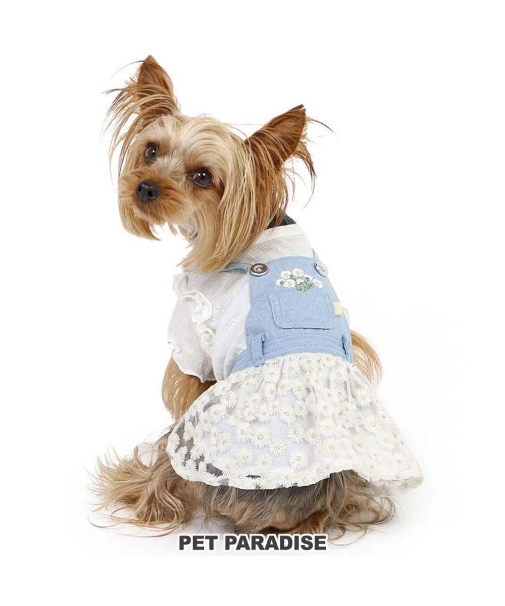 PET PARADISE ペットパラダイス スカートつなぎ 《花 刺繍》 小型犬 ホワイト