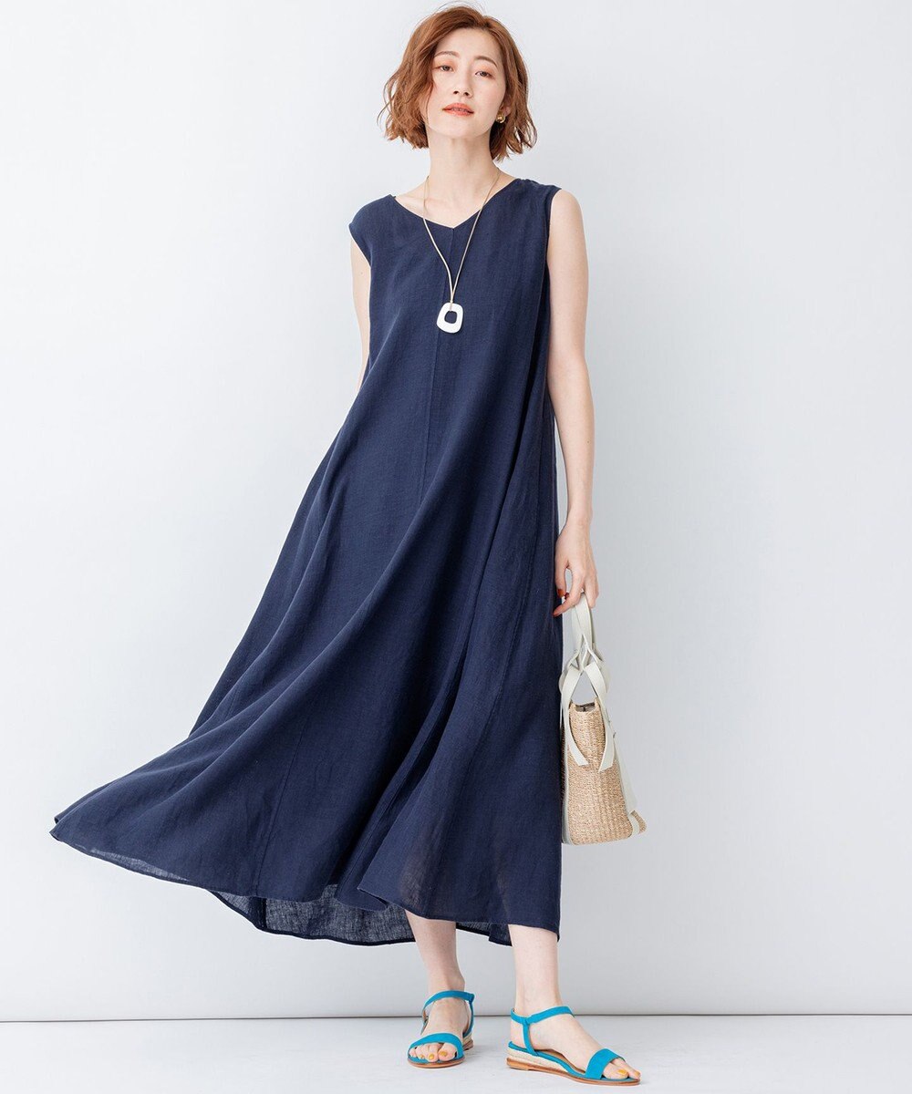 23区 【洗える】LIBECO ノースリーブ ワンピース 