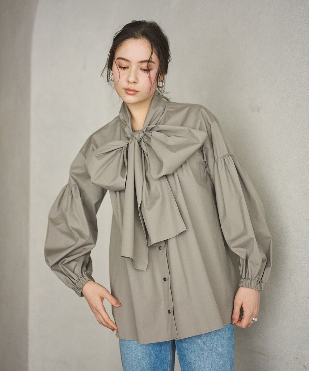 #Newans 【シワになりにくい/洗濯機可能/袖ゴム】ビッグリボンブラウス 