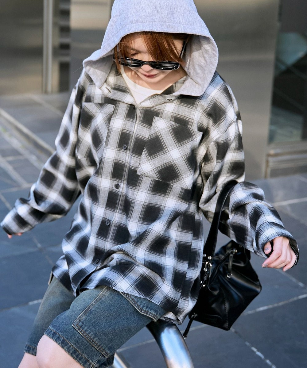 WEGO 裏毛フードチェックシャツ 