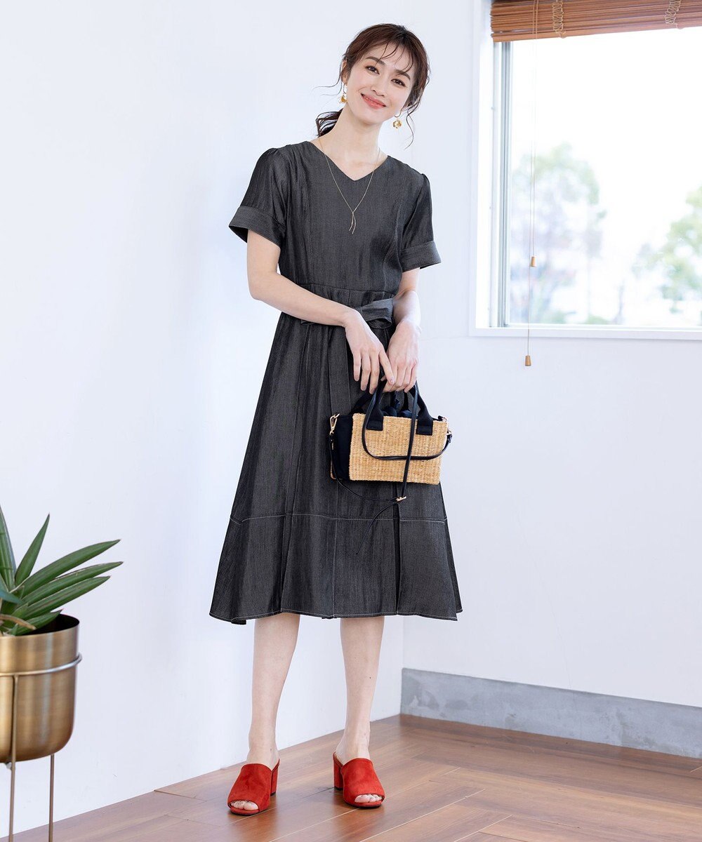 Tiaclasse L デニムフレアワンピース 