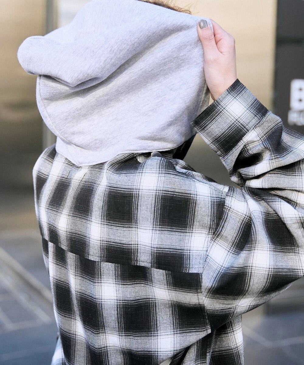 WEGO 裏毛フードチェックシャツ 