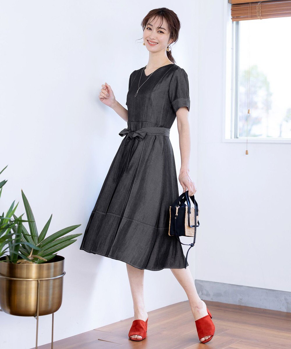 Tiaclasse L デニムフレアワンピース 