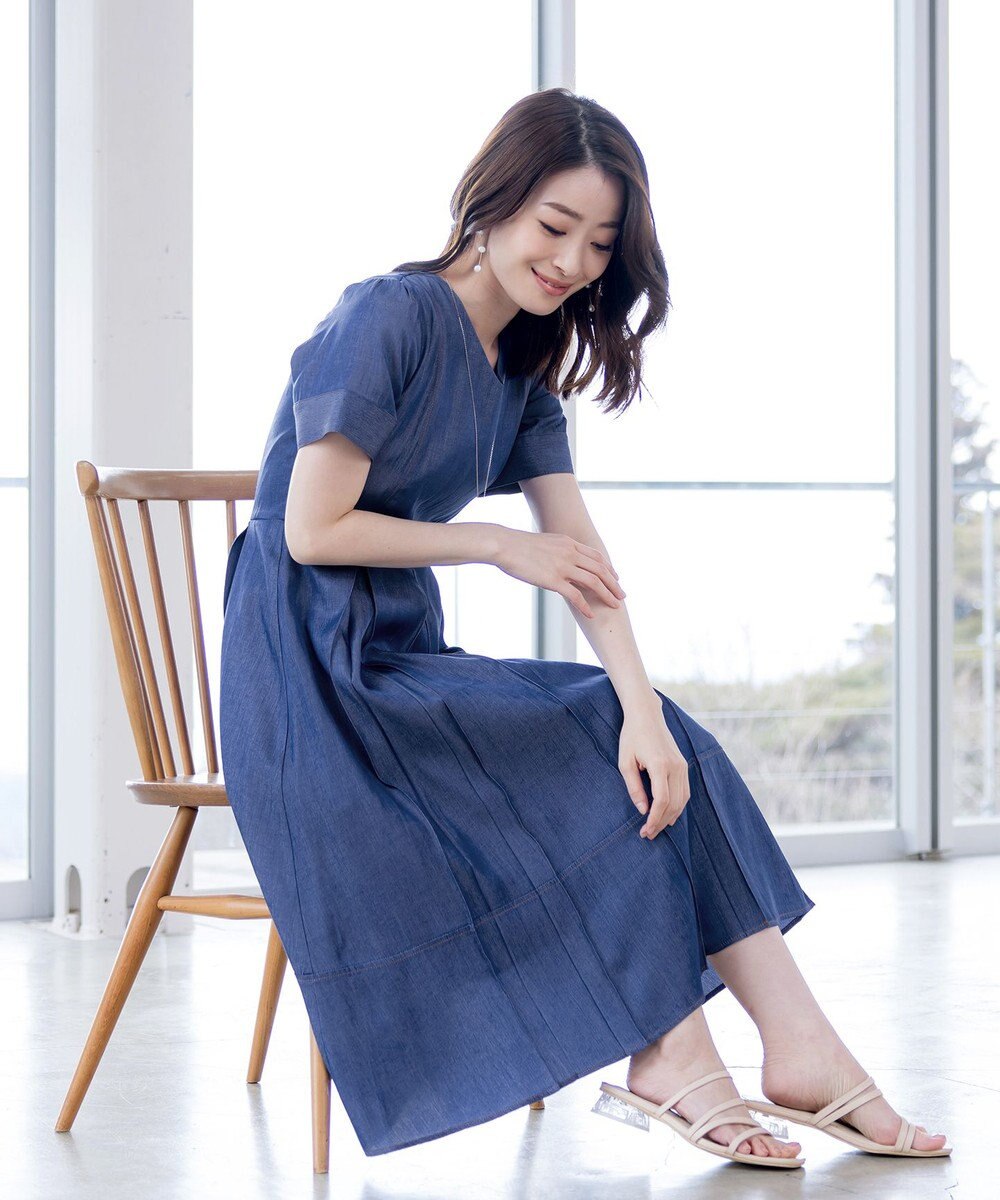 Tiaclasse デニムフレアワンピース 