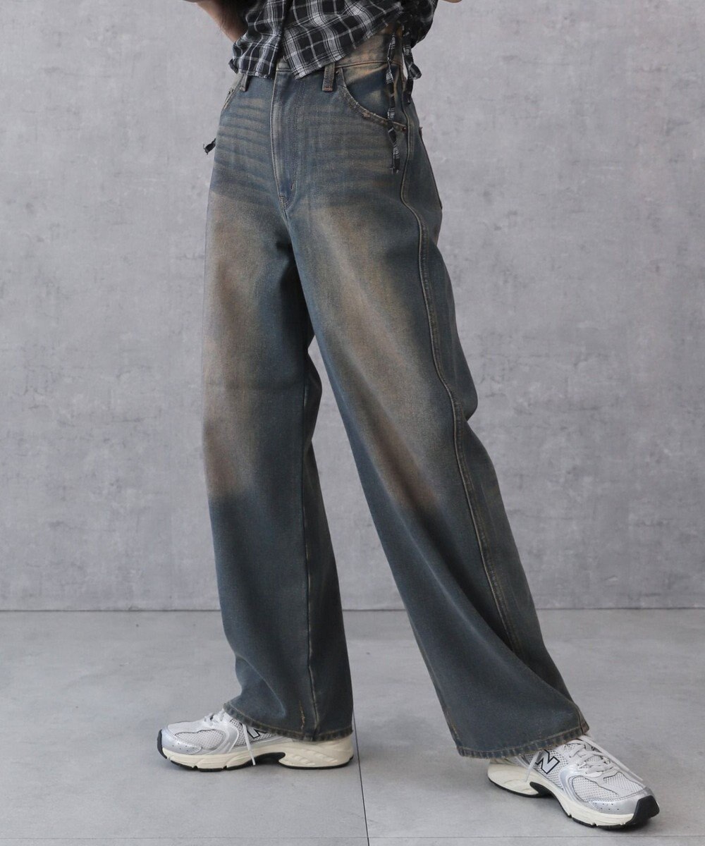 WEGO 【新色追加/美脚/XSSMLサイズ展開】ストレートデニムパンツ 