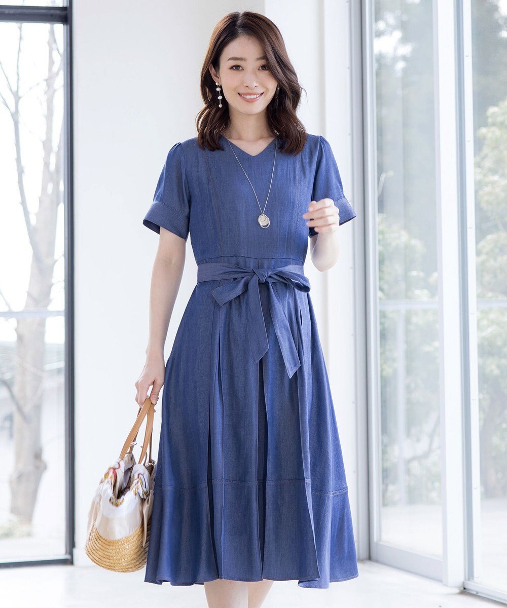 Tiaclasse L デニムフレアワンピース 