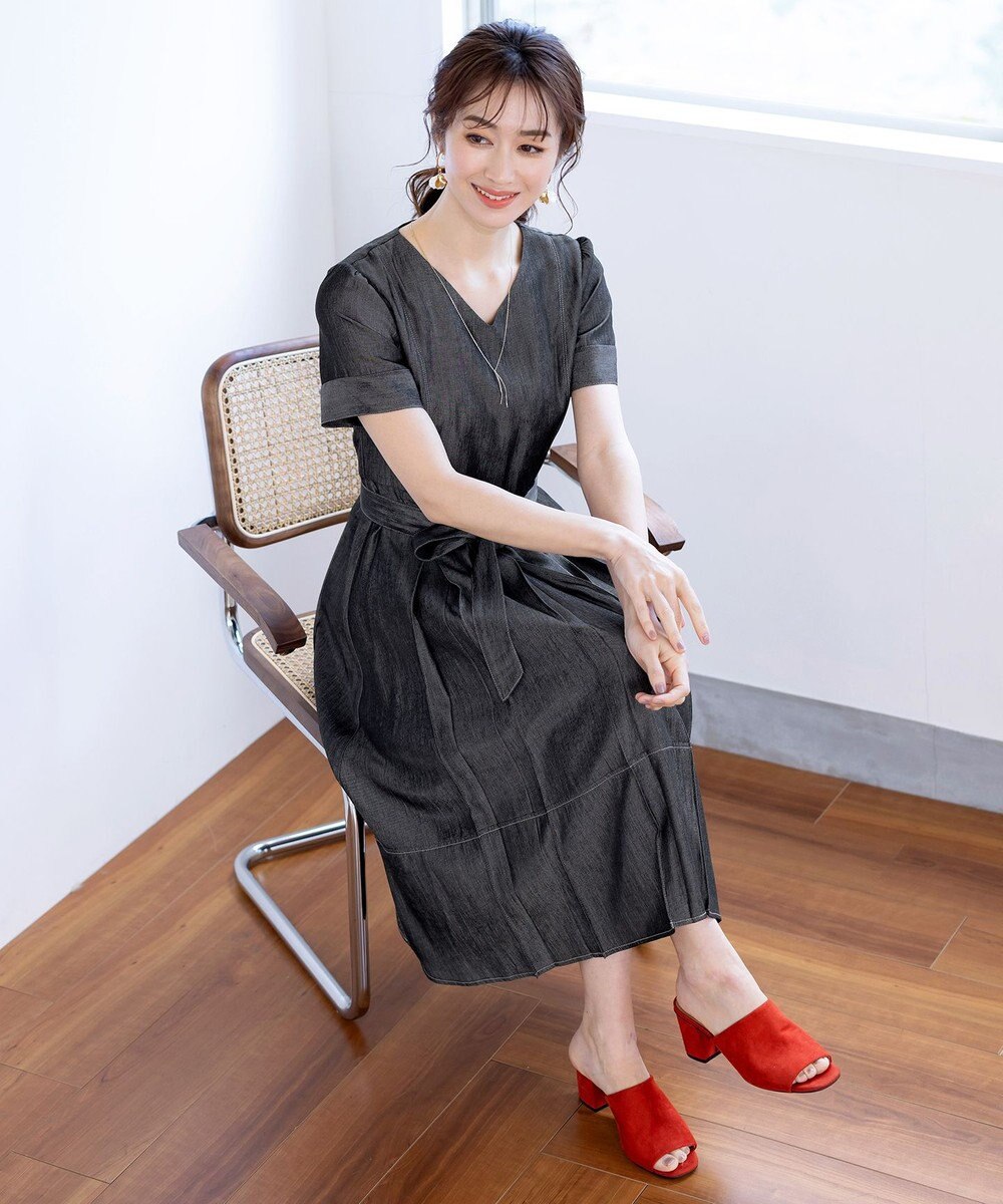 Tiaclasse L デニムフレアワンピース 