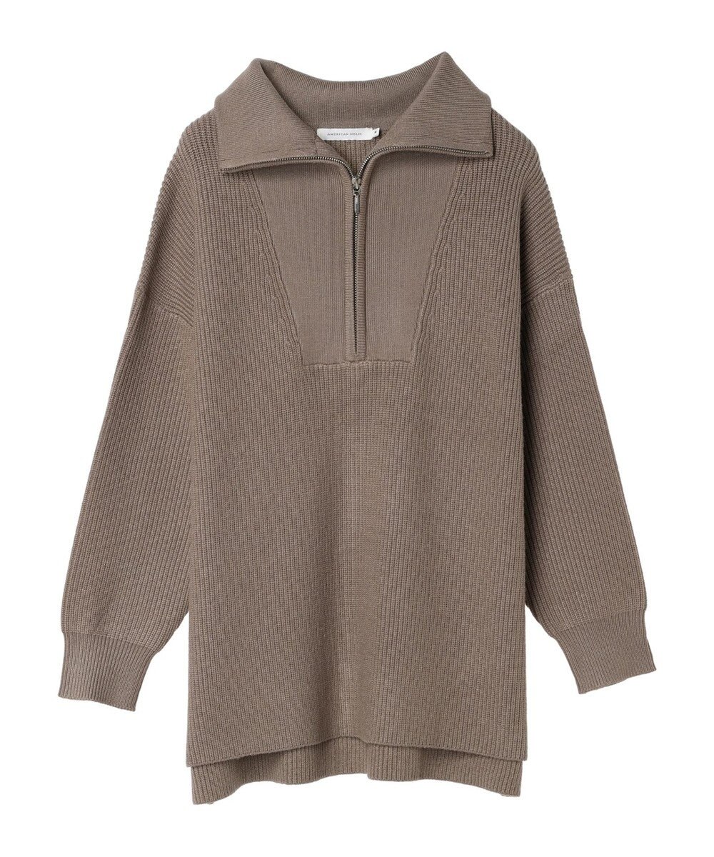 AMERICAN HOLIC バイパチハーフＺＩＰ片畦ニットプルオーバー　 