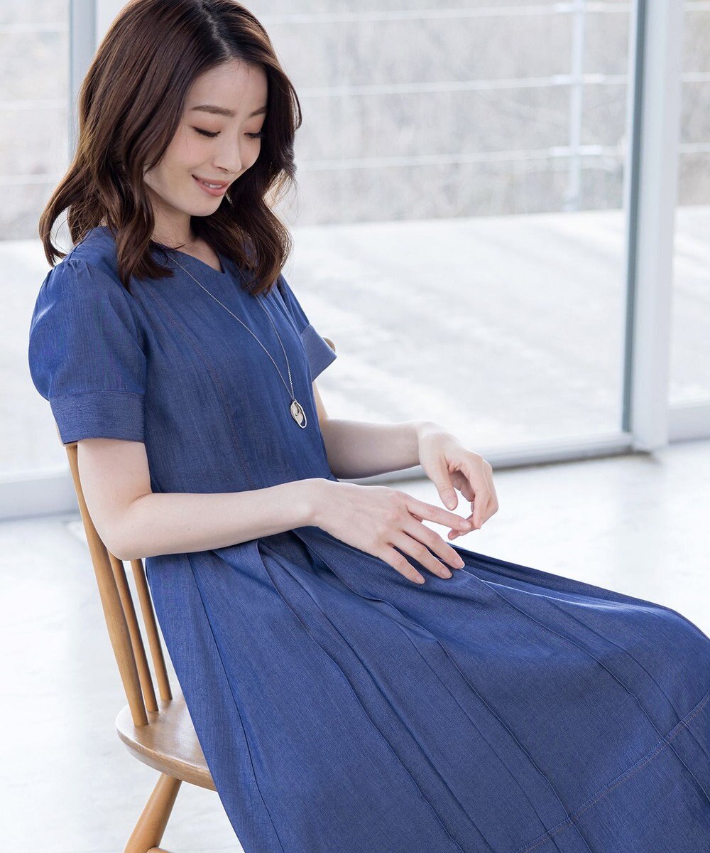 Tiaclasse L デニムフレアワンピース 