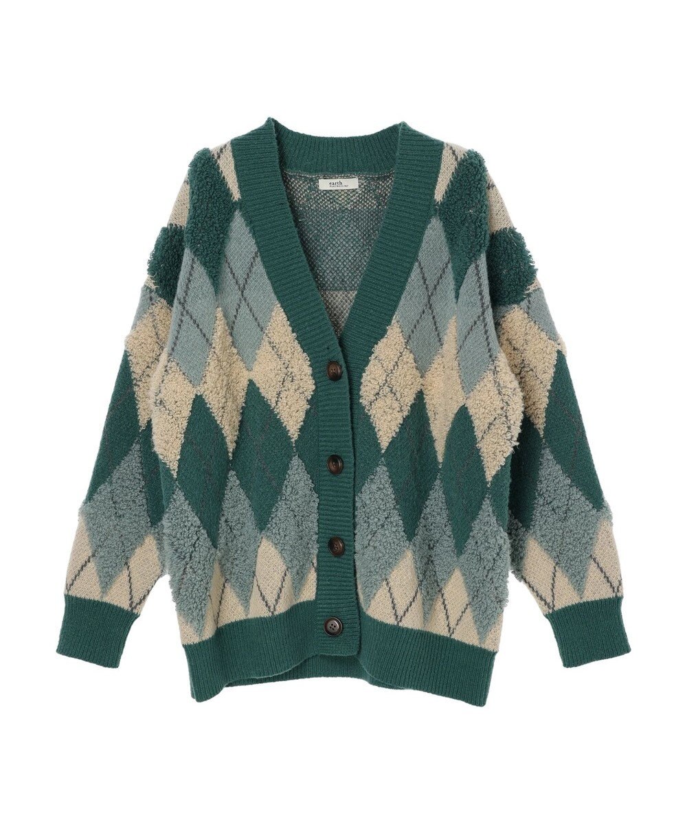 earth music&ecology ループ編みアーガイルカーディガン 
