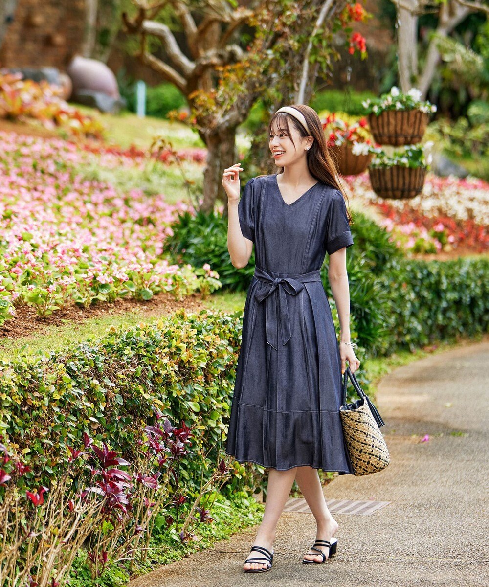 Tiaclasse L デニムフレアワンピース 