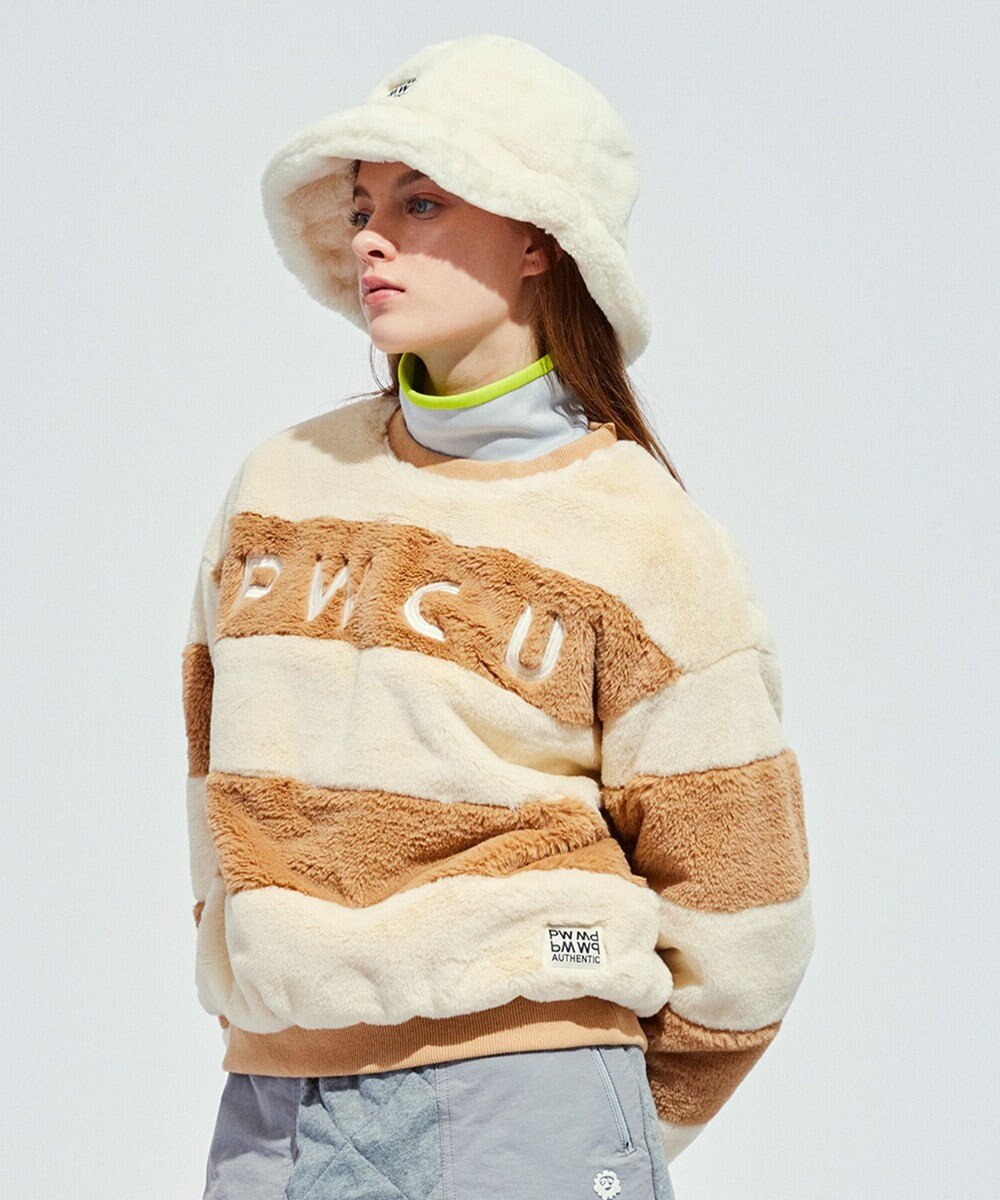 PW CIRCULUS 【ふわもこあったか/防寒/裏地付】【WOMEN】ボーダーフェイクファープルオーバー 