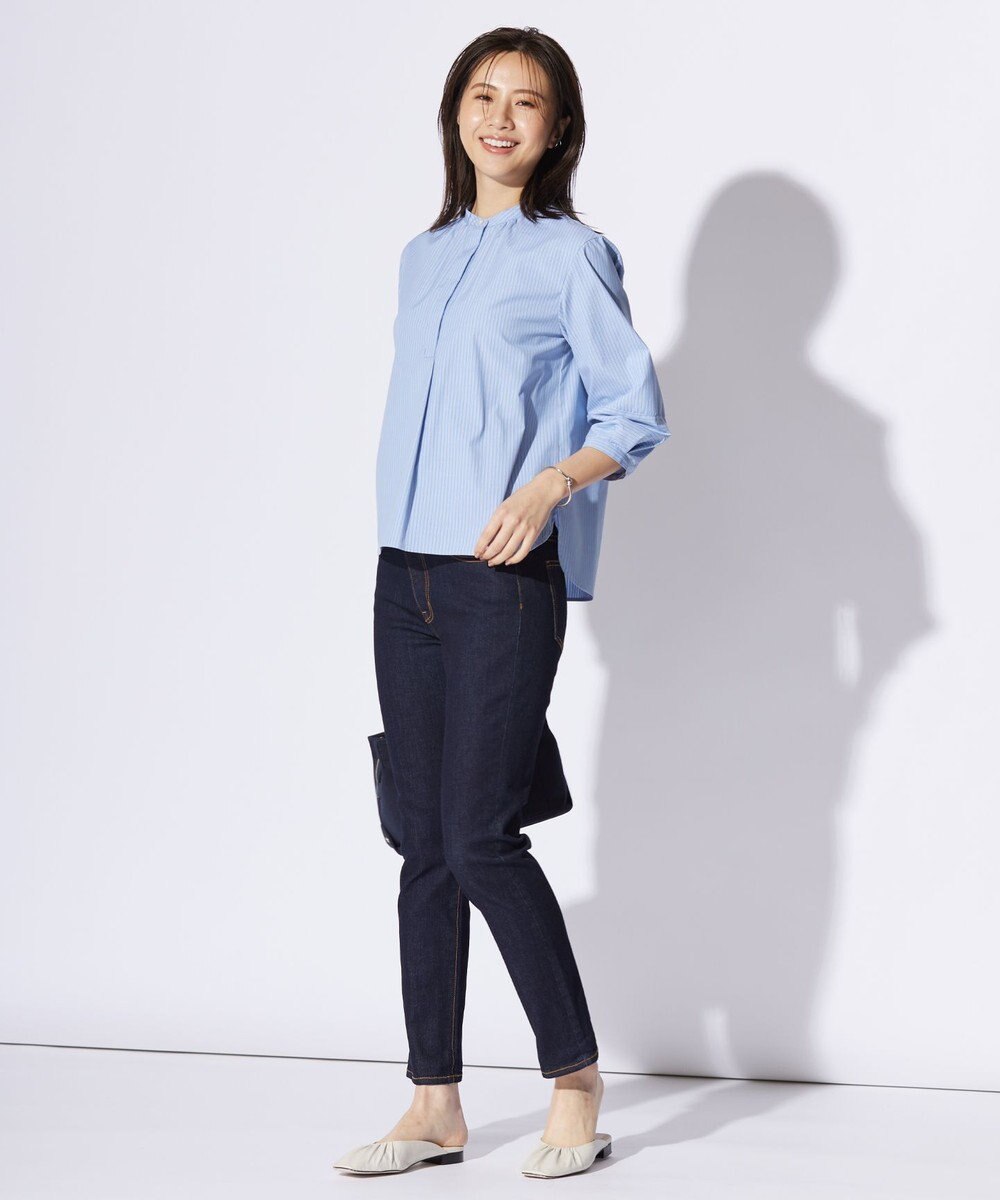 J.PRESS LADIES 【洗える・接触冷感・UVカット】エステネージュストライプ バンドカラーブラウス 