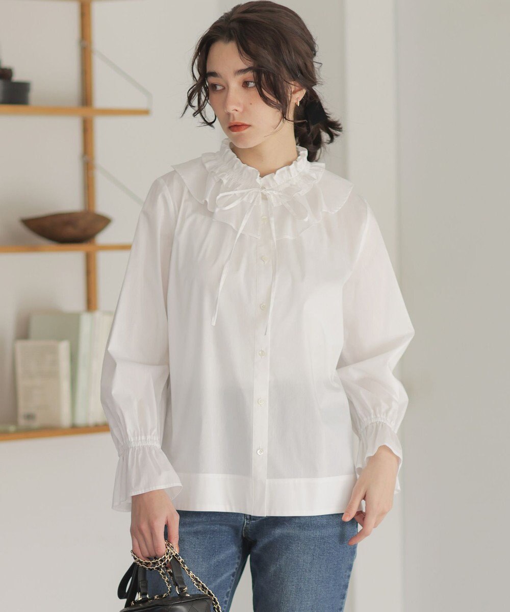組曲 【2WAY】エアリーシャーティングフリル襟 ブラウス 