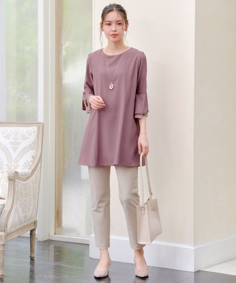 Tiaclasse 【新色追加・洗える】シフォンフレア袖チュニックブラウス 