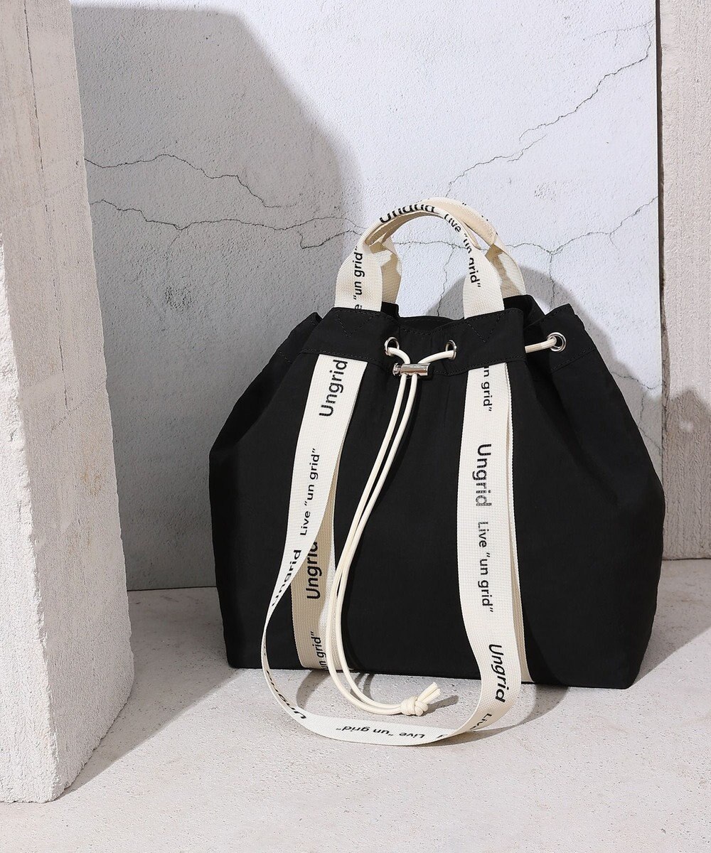 style code 【Ungrid/アングリッド】撥水.軽量ソフトナイロン　ロゴテープ 牛革ハンドル　2WAY 巾着トートバッグ 