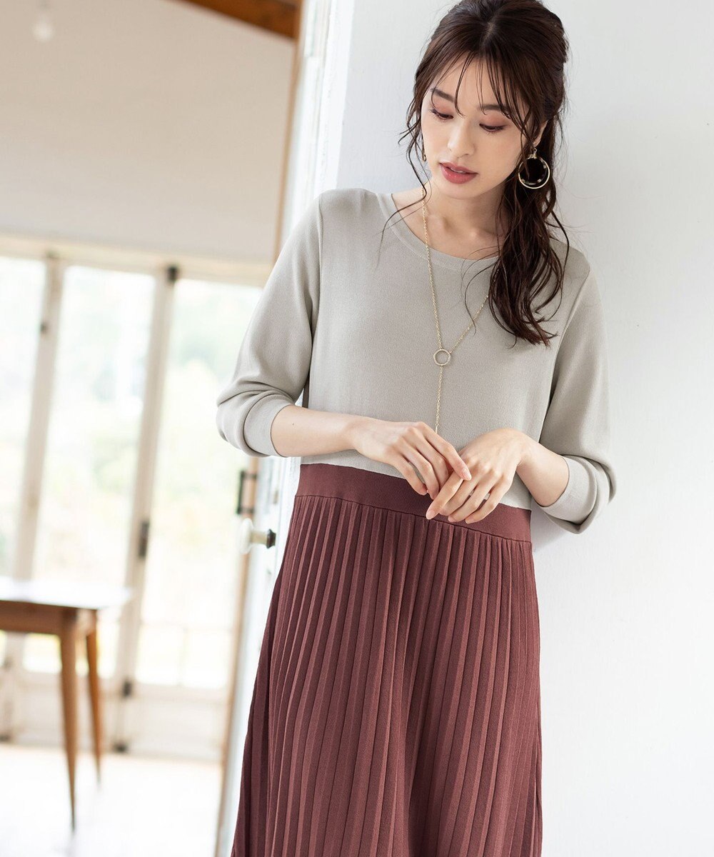 Tiaclasse L 【洗える】1枚で着映えするプリーツニットワンピース 