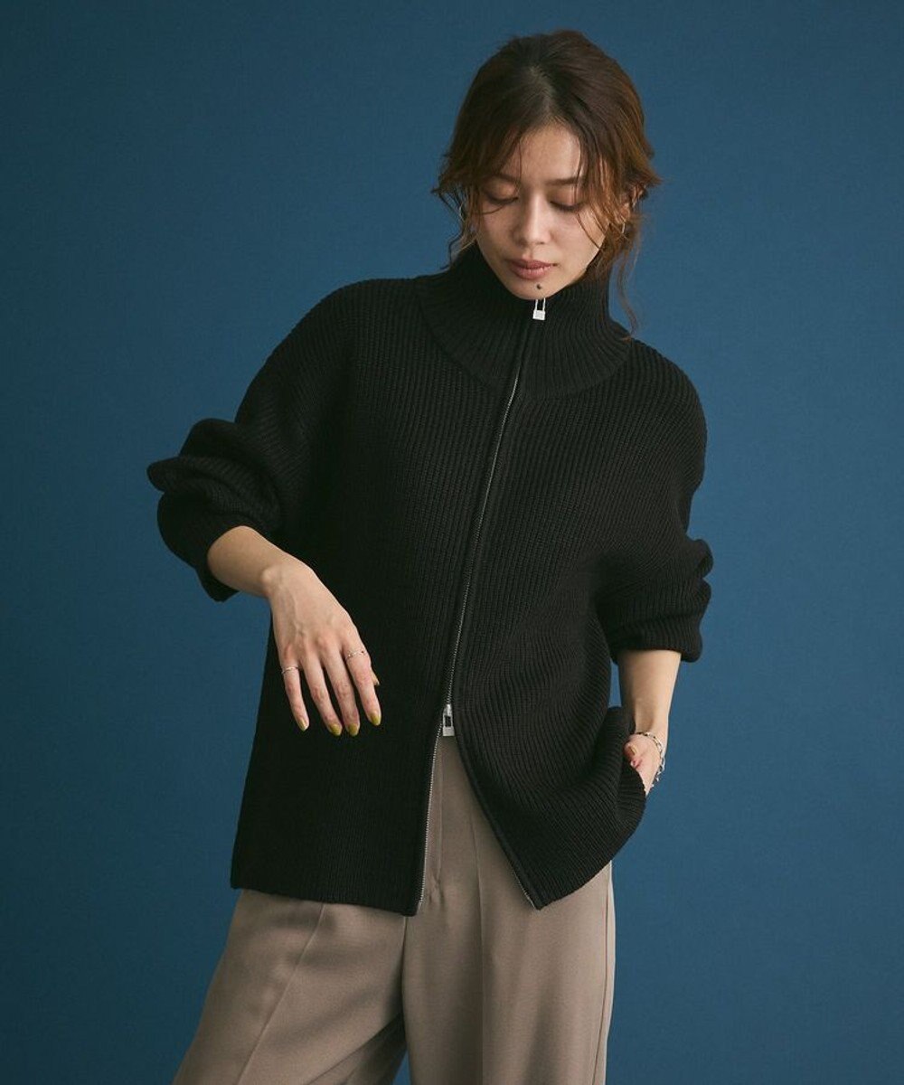 Green Parks ＺＩＰ付き畦ニットチュニック 