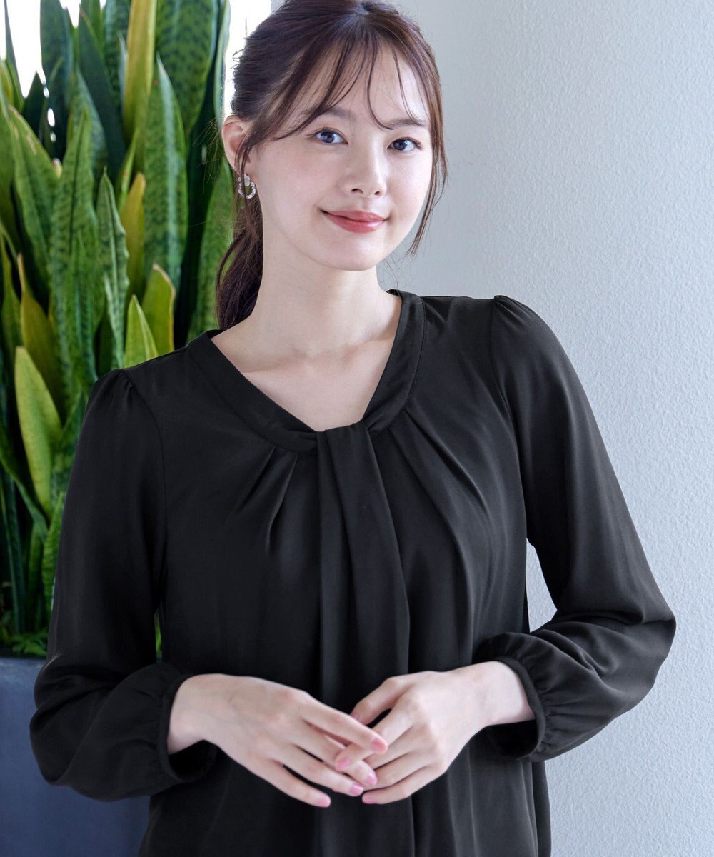 Tiaclasse 【スマート裏起毛】 ボウタイ風ブラウス 