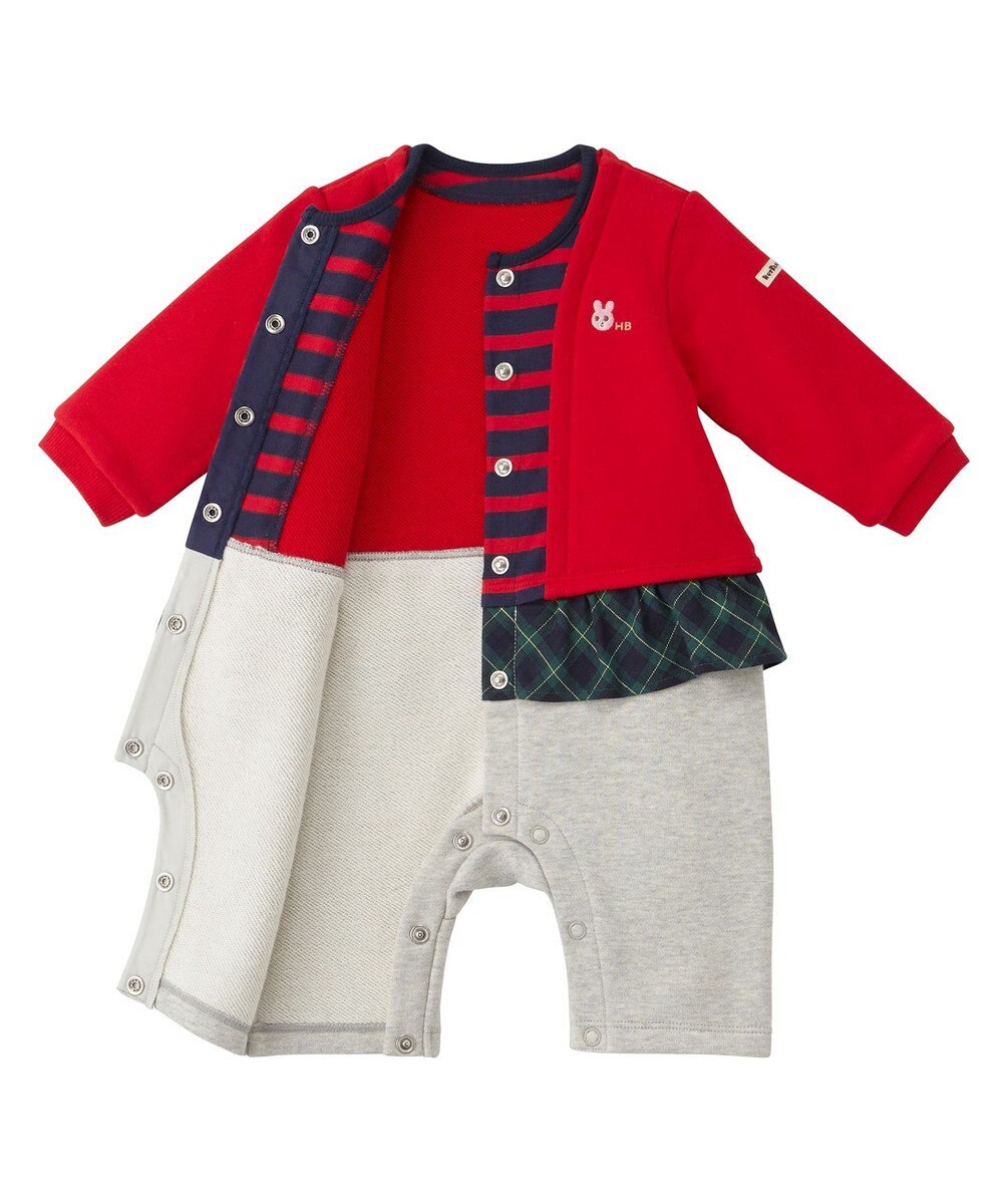 MIKI HOUSE HOT BISCUITS 【70-80cm】カーディガン重ね着風 7分丈カバーオール 