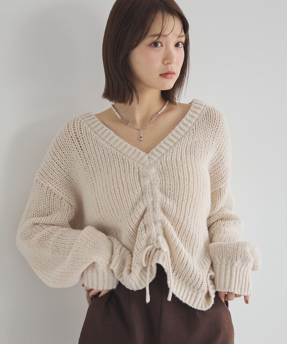 earth music&ecology フロントシャーリングニットプルオーバー 