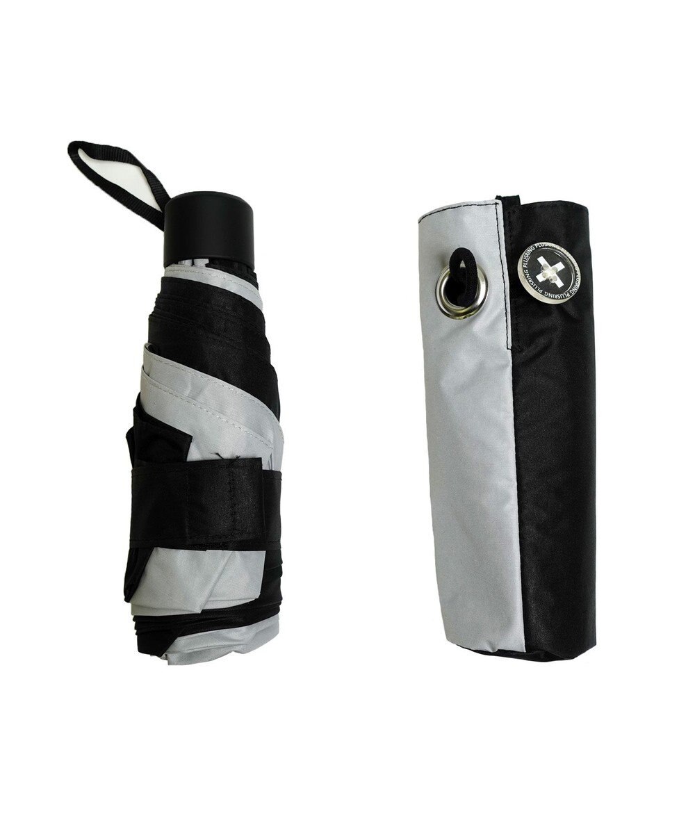 +RING UNISEX プラスリング 晴雨兼用 簡単開閉式折傘  BLK×GRY T1338 